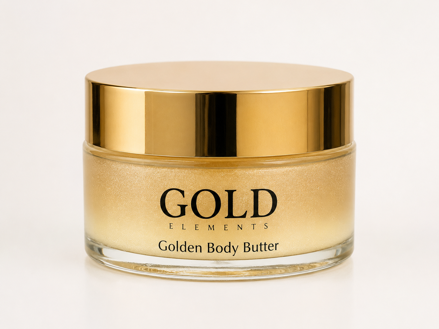 Gold Elements Golden Body Butter jar with gold lid on white background