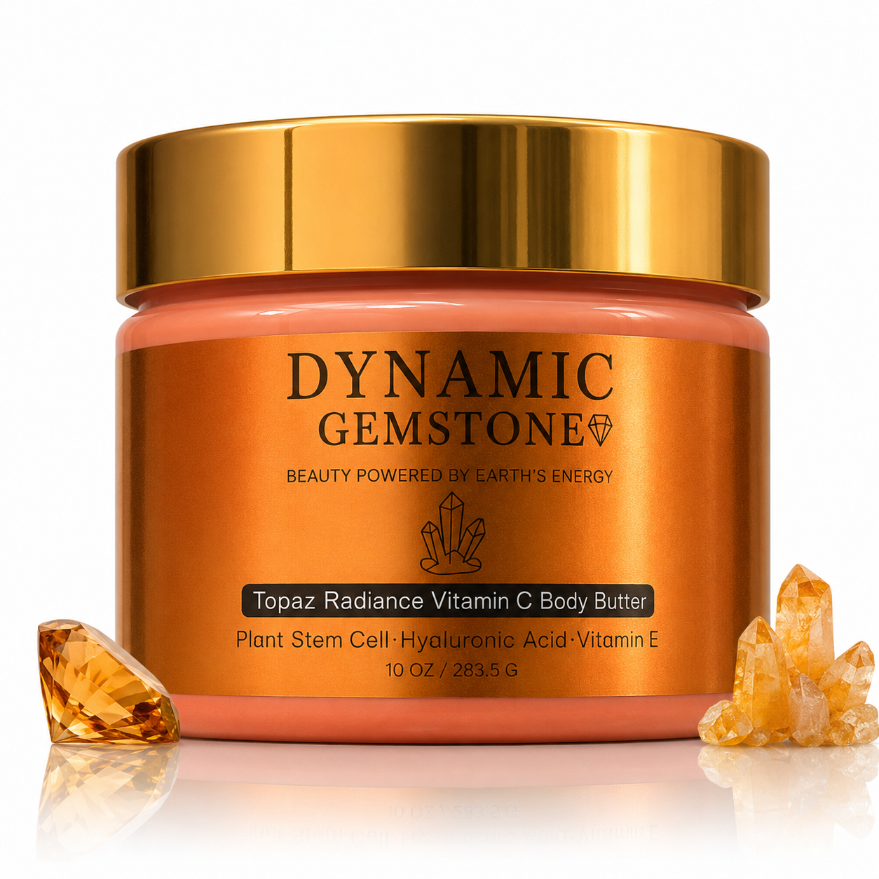 Dynamic Gemstone Topaz Radiance Vitamin C Body Butter ingredients infographic — pure ingredients, powerful results