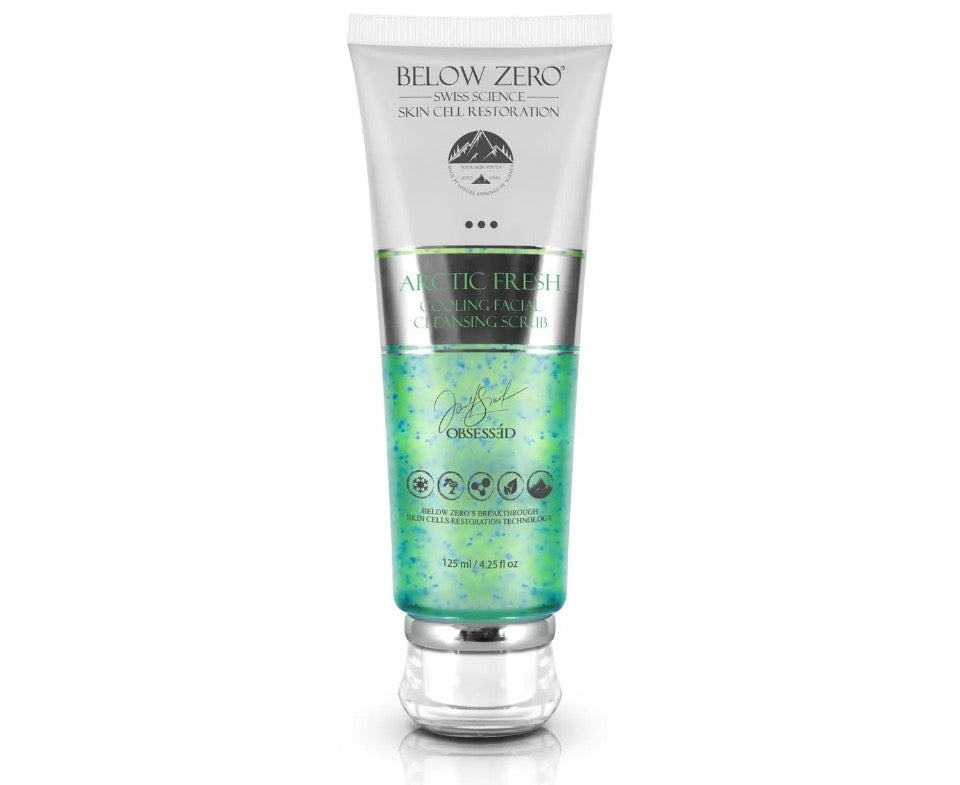 Below Zero Arctic Fresh Cooling Facial Cleansing Scrub - 125ml green gel tube on white background