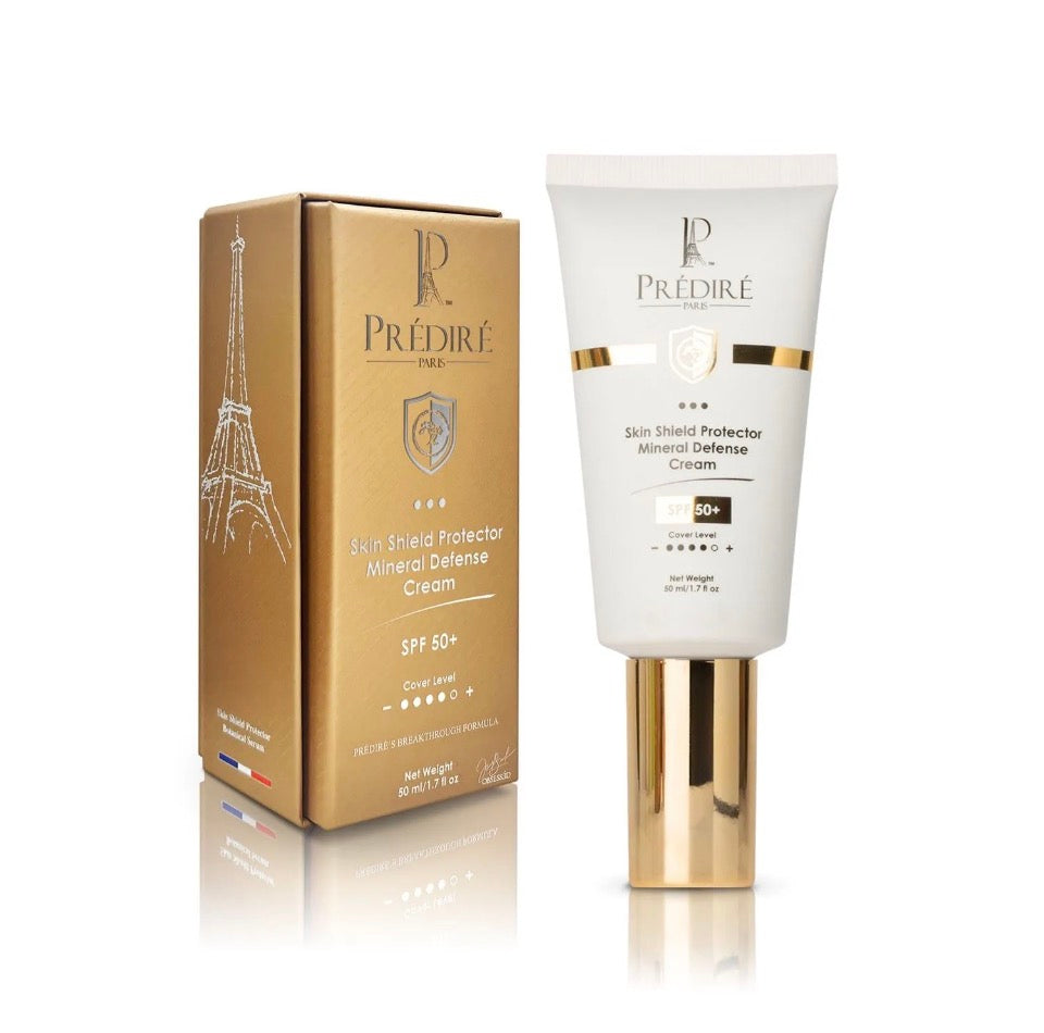 Prédiré Paris Skin Shield Protector Mineral Defense Cream SPF 50+ - white tube with gold box packaging