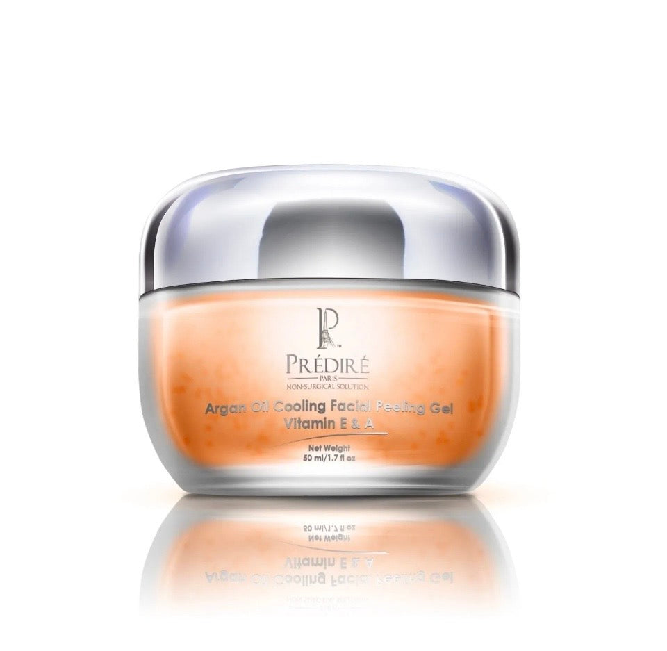 Prédiré Paris Argan Oil Cooling Facial Peeling Gel - chrome dome jar product shot on white background