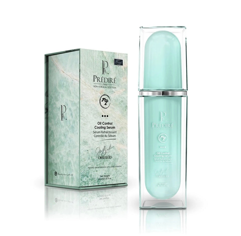 Prédiré Paris Oil Control Cooling Serum - glass bottle and jade marble box together on white background