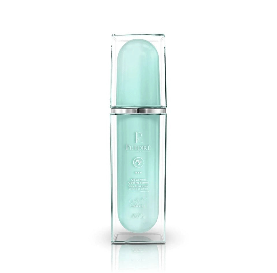 Prédiré Paris Oil Control Cooling Serum - architectural glass bottle with jade dome pump on white background