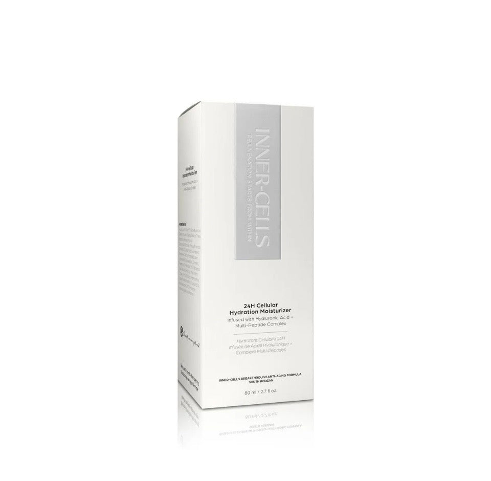 Inner-Cells 24H Cellular Hydration Moisturizer - white gift box with silver Inner-Cells branding on white background