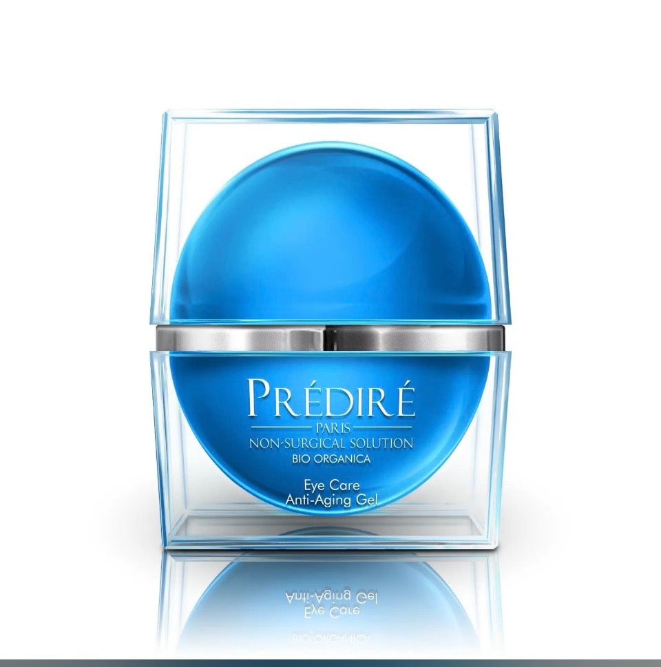 Prédiré Paris Eye Care Intensive Rescue Gel - cobalt blue dome jar in clear acrylic box on white background