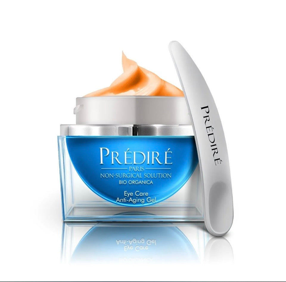 Prédiré Paris Eye Care Intensive Rescue Gel - open jar showing amber gel texture with signature Prédiré spatula applicator