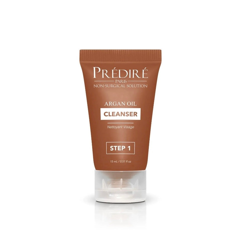 Prédiré Paris Argan Oil Cleanser Step 1 - brown tube 15ml on white background