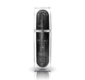 Prédiré Paris Black Orchid Peptide Age-Defying Skin Firming Serum - black marble-veined airless pump bottle in clear acrylic display case on white background