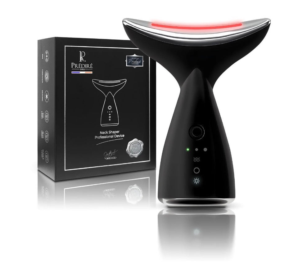 Prédiré Paris Neck Shaper Professional Device - matte black sculptural device with red LED light on white background
